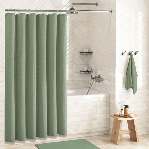 Dynamene Sage Green Shower Curtain - Waffle Textured Heavy Duty Thick Fabric ... - Picture 2 of 6