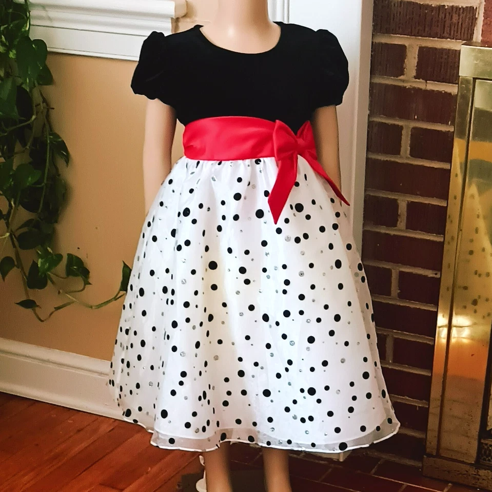 Vestido a Lunares Ediciones Raras 6 Niñas Terciopelo Transparente Mangas Cortas Abullonadas Lazo Rojo Grande Foto 4 de 4