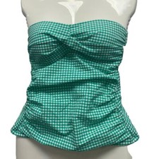 New Draper James Womens Small Detachable Straps Green Gingham Swim Top ONLY