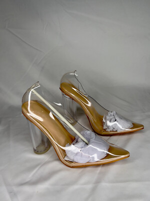 Lishan Women's Clear & Nude Pointed Toe Pumps Size 7.5 NWT, $48 Value