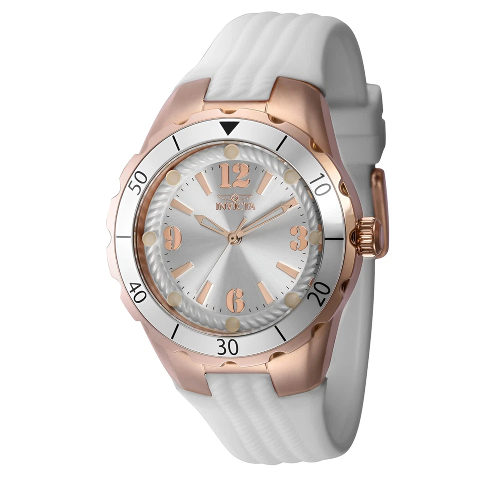Invicta Women's Watch Angle Quartz Silver Dial White Silicone Rubber Strap 40311