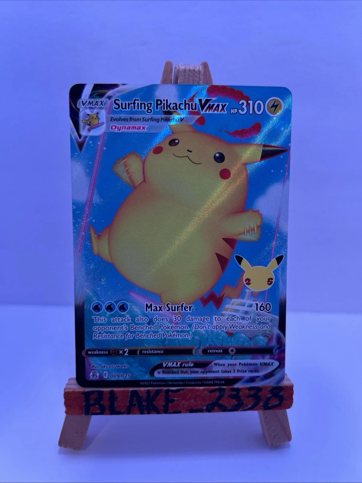 Pokemon TCG Surfing Pikachu VMAX 009/025 Celebrations Holo Full Art LP