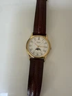 Vintage Seiko Moon Phase Quartz 6F22-7009 Gold Tone Leather Strap Watch Runs