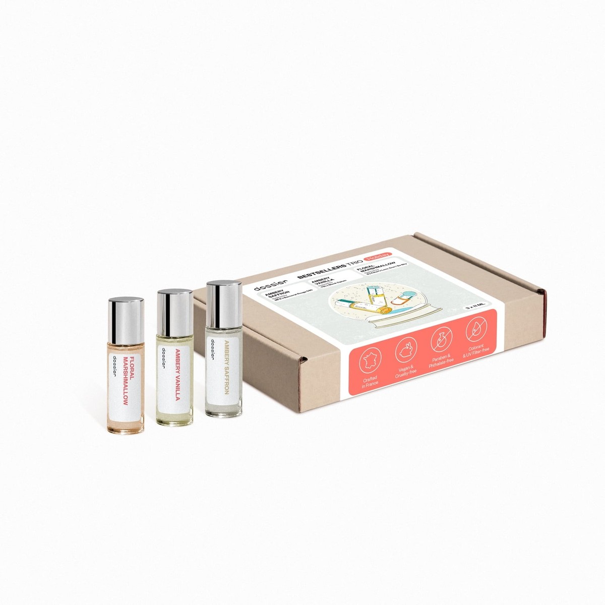 Dossier Trio Fragrance Gift Set, Warm Spicy Scents, Liquid Mist