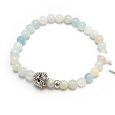 LAGOS Anthem Morganite & Sterling Silver Skull 6mm Bead Bracelet 7 New Authentic