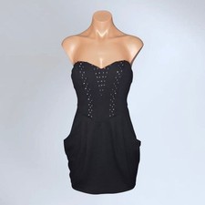 Y2k GUESS Sexy Black Strapless Bandeau Party Dress Size 2 Studded Cutouts 