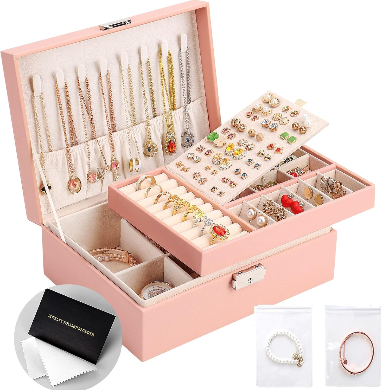 , Leather Jewelry Box For Girls Gift Earring Organizer With