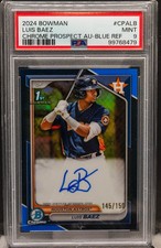 8479 Luis Baez 2024 Bowman Chrome Blue Refractor 145/150 RC Rookie Auto PSA 9