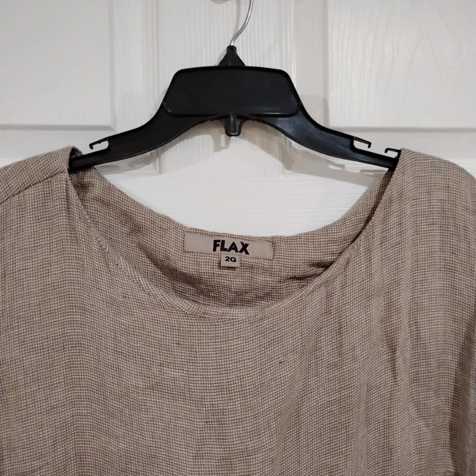 Vestido midi FLAX 100 % lino Lagenlook marrón a cuadros talla 2G Foto 3 de 4