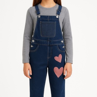 Desigual Girls Denim Jeans Overalls 7/8 Studded Pocket NWT