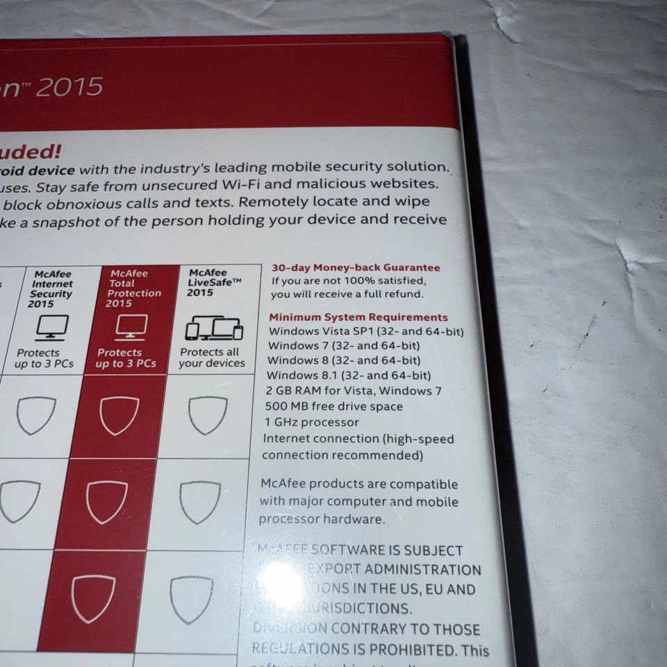 McAfee Total Protection Premium Edition 2015 Case and Disk Sealed. 3 PCs FreeSnH - Image 4 of 4