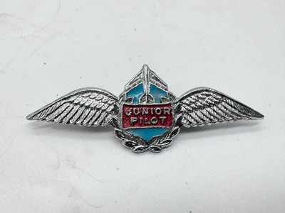 VINTAGE JUNIOR PILOT EMAILLE ABZEICHEN SILBER FLÜGEL LUFTFAHRT MOTIV