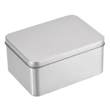 Metal Tin Box 4.92" x 3.54" x 2.36" Rectangular Empty Tinplate Storage Silver