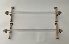 Vintage Art Deco Glass Towel Bar Pair Solid Brass Side Clamp Sink Mount 16&rdquo;