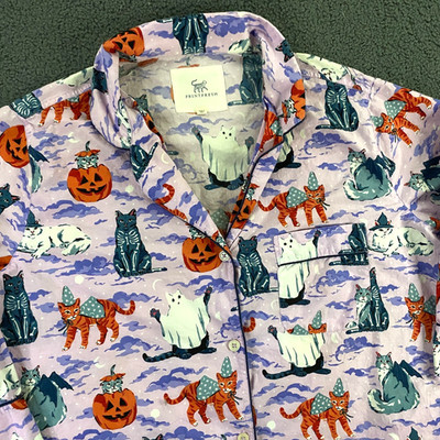 Printfresh Pajama Top Womens Large Halloween Cats Pumpkins Organic Cotton