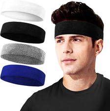 4 Pcs Sweatbands Sport Headbands for Men  Women Black/Gray/Blue/White