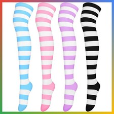Over Knee High Stripe Socks 4 Pairs Adult Cosplay Halloween Costume Thigh High