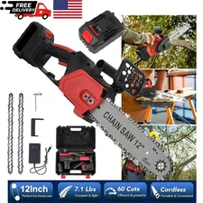 12" Cordless Chainsaw 21V Brushless Electric Handheld Chain Saw Battery&Charger