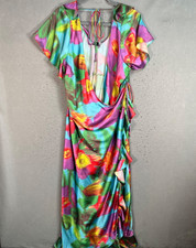 ASOS Design Womens Size 16 Curve Floral Wrap Maxi Dress Multicolor Satin