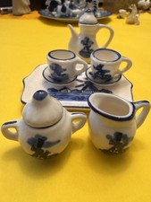 Vintage Miniature Delft Blue White Porcelain Tea Set 10 Pieces