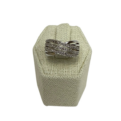 KN Kajal Naina 925 Sterling Silver Genuine Round Cut Diamond Crisscross Ring - 6