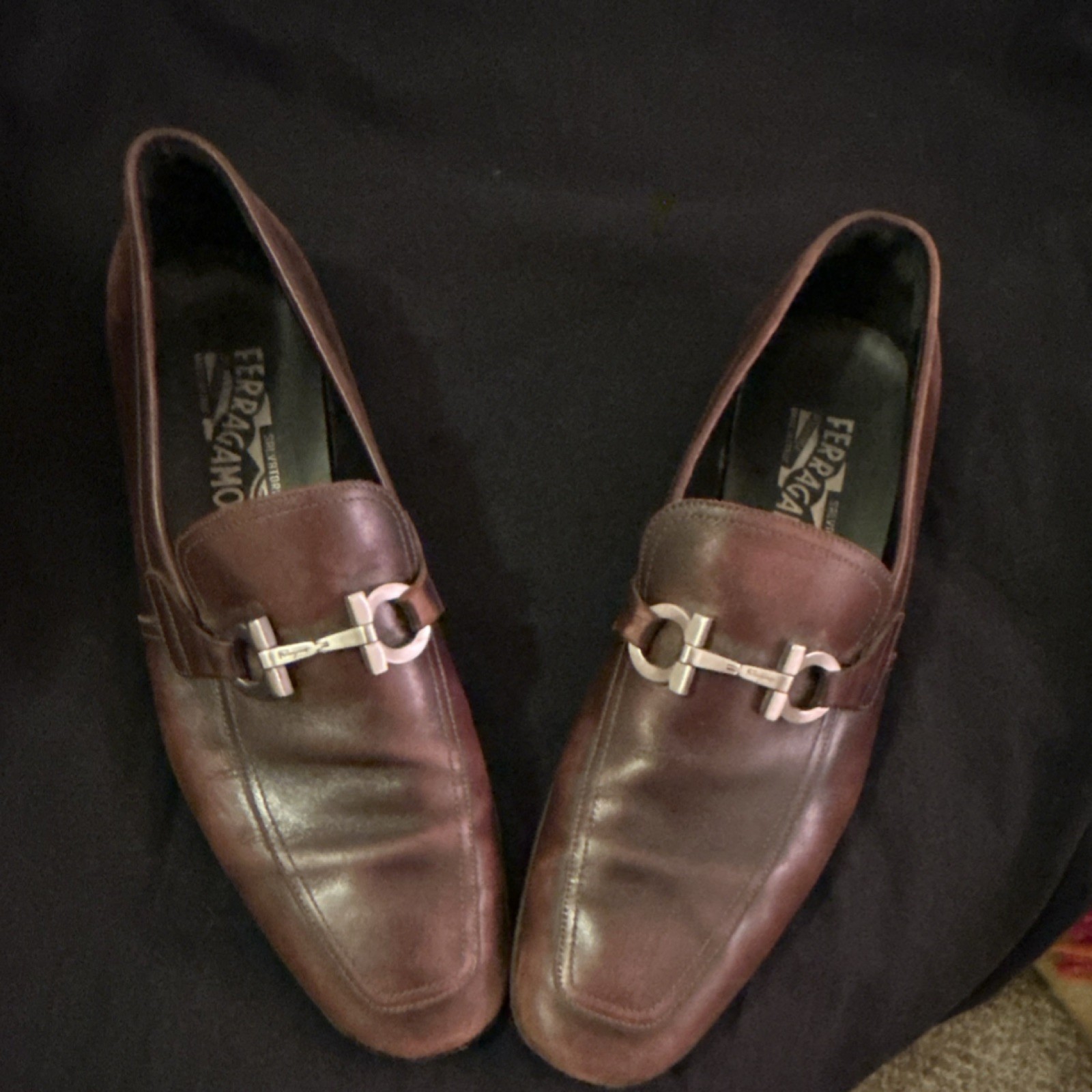 Salvatore Ferragamo Brown Leather Loafer Men's Dress Shoes Metal Bit