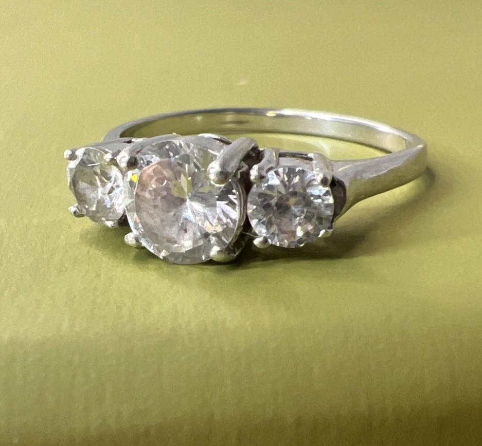 Vintage CA Solid 925 Sterling Silver CZ Sparkly 3… - image 1