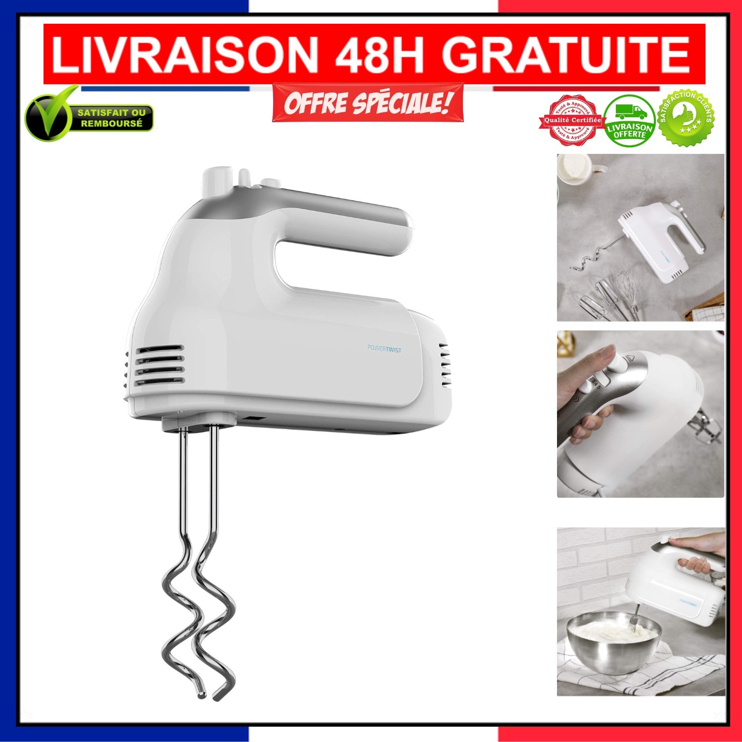 Robot Pétrisseur Cecotec PowerTwist 500W pour Finir les Grumeaux avec le Bol 3.5L