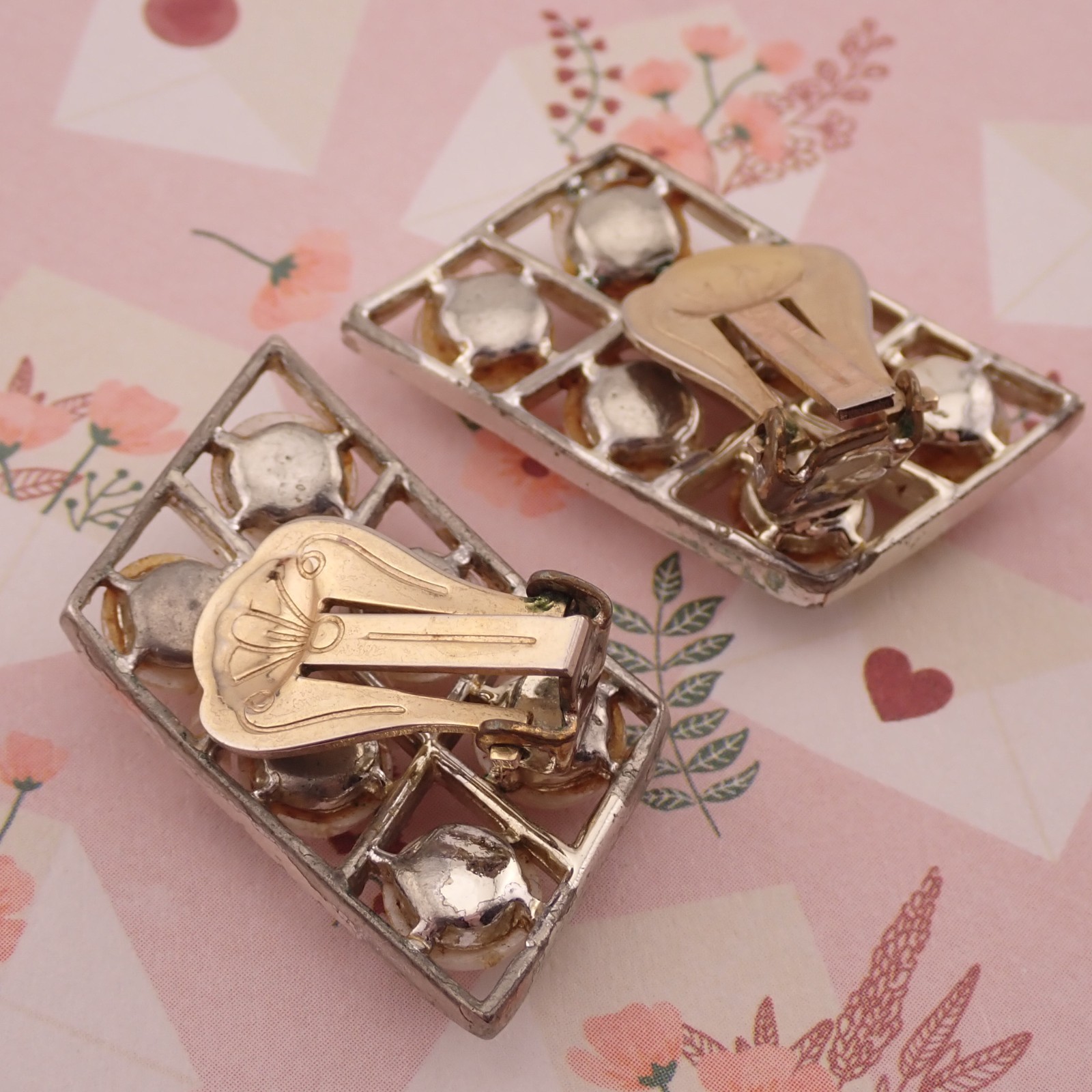 Vintage Simulated Pearl Rectangular Open Frame Si… - image 3