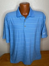 Men's Nike Golf Dri Fit S/S Polo/Golf Shirt L Large Blue Striped  Polyester