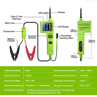 Car Circuit Tester Power Probe Kit Relay Fuel Injector Tester Topdiag P200 Pro