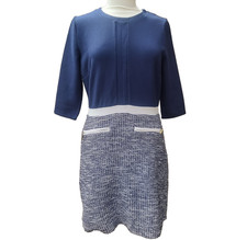 River Island Blue & Grey Colour Block Dress Women's Size 12 UK Textured Skirt