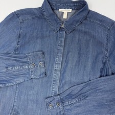 Eileen Fisher Chambray Denim Shirt Dress Tencel Cotton Blue Women's Medium