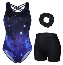 Girls Gymnastics Leotard Dance Unitard with Shorts Activewear Biketard Outfit