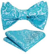 Bow Ties for Men Paisley Bowties Mens Self Tie Bow Tie and Pocket 03-teal