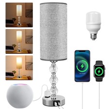Crystal Table Lamp 17.9" 3-Way Dimmable Touch Control USB Port AC Outlet