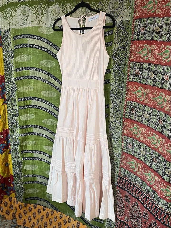 Maxi Vestido Pampelone Rosa Pálido Perla Algodón En Niveles Talla Mediana Nuevo sin Etiquetas Foto 3 de 4