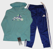 Adidas BOYS Hooded T-Shirt  Jogger Pants SET Size 4, Teal  Navy Blue NWT