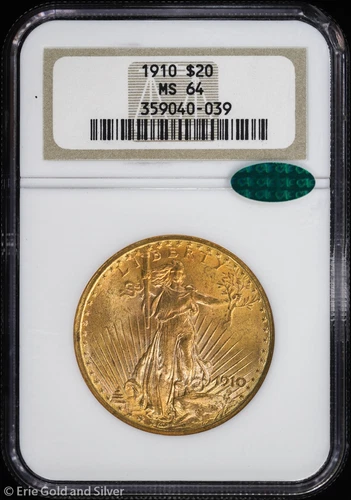 1910 $20 Gold Saint-Gaudens Double Eagle NGC MS 64 CAC | Uncirculated UNC BU