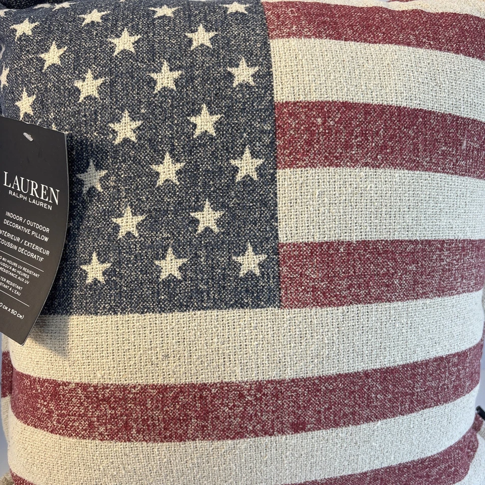 Almohada Lauren Ralph Lauren interior/exterior bandera americana envejecida nueva con etiquetas Foto 3 de 4