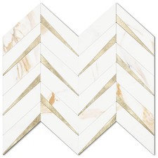 STICKGOO 10-Sheet Herringbone Peel & Stick Backsplash, Calacatta Marble Tile