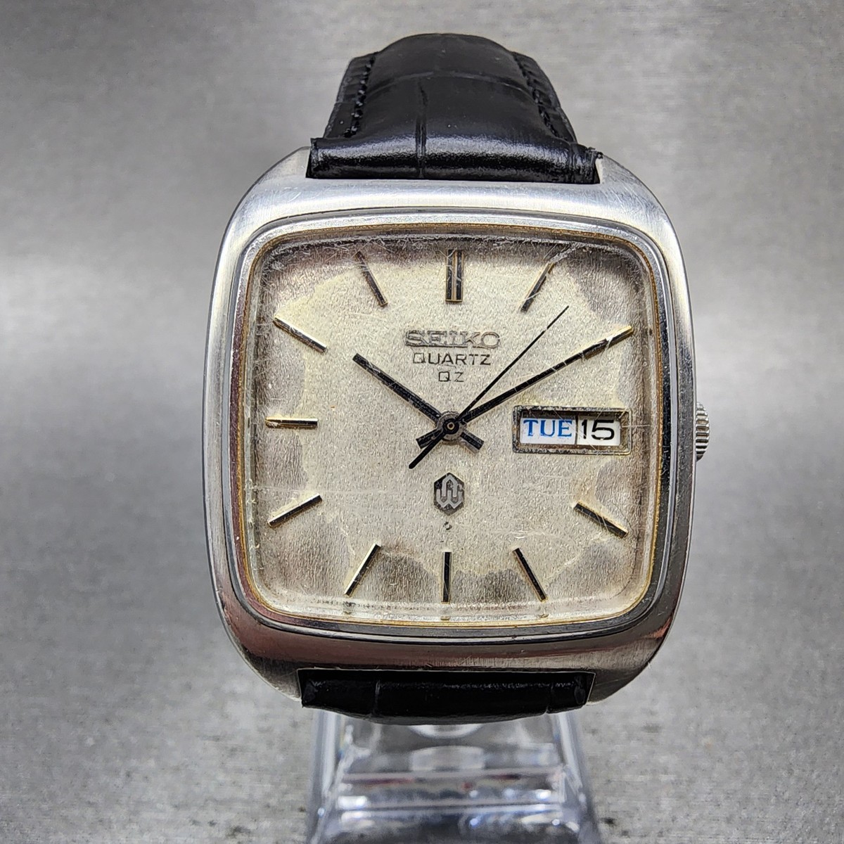 Seiko QZ Watch Men 34mm Silver Dial Silver Tone Daydate 0923-5000