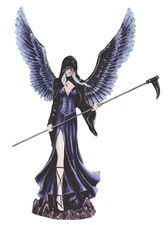 12.25" H Gothic Dark Angel Fairy with Scythe Statue Fantasy Decoration Figuri...