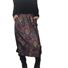Vtg 70's 80's Silk Skirt Sm Baroque Paisley Colorful Pencil Retro Goth Bohemian