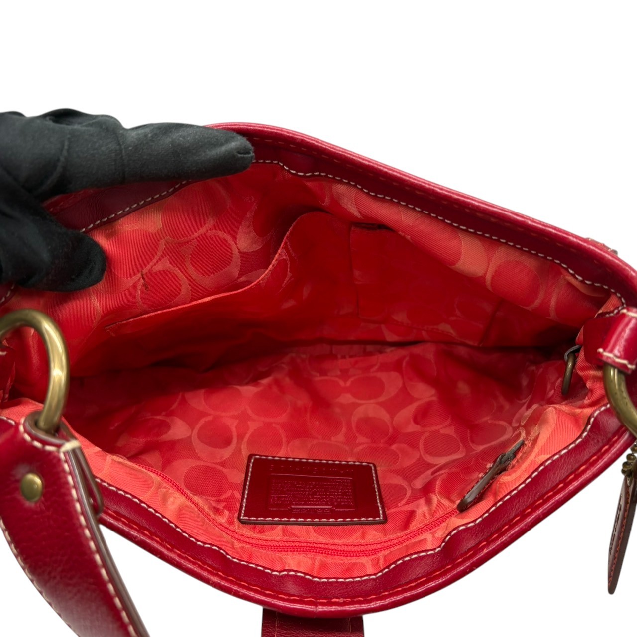 Authentic COACH Straw Leather Shoulder Handbag Beige Red Summer Gold HW P thumbnail 15