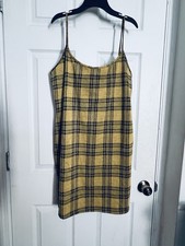 Fashion Nova Yellow Black Plaid Bodycon Dress 1X Strappy Sleeveless Short