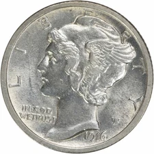 1916 Mercury Silver Dime AU Slider Uncertified #102