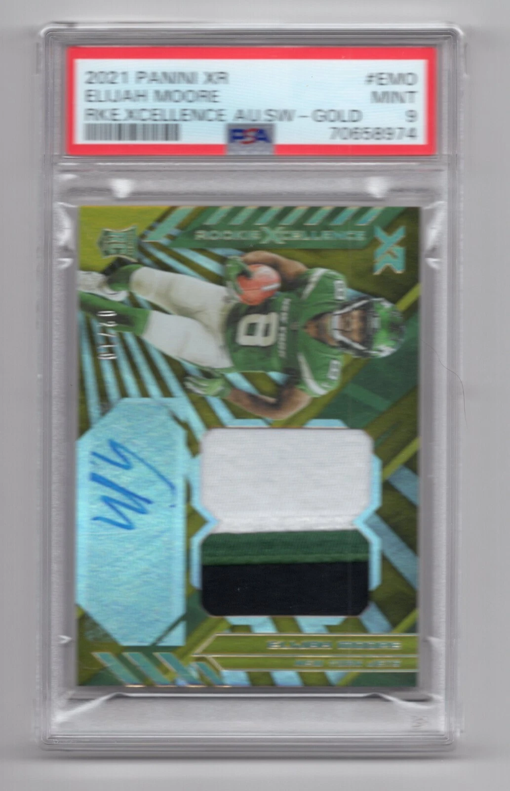 Elijah Moore Panini XR Rookie Xcellence Autograph Swatches #EMO Gold