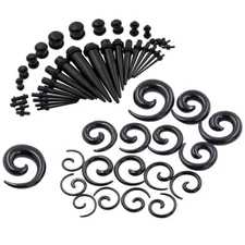 54 Pcs Stretching Kit Acrylic Black Ear Plugs Tapers Ear Gauge Piercing 14G-00G