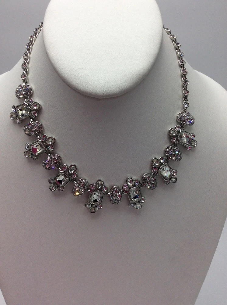Collana girocollo cristallo trasparente tono argento Givenchy $150 #198 GN